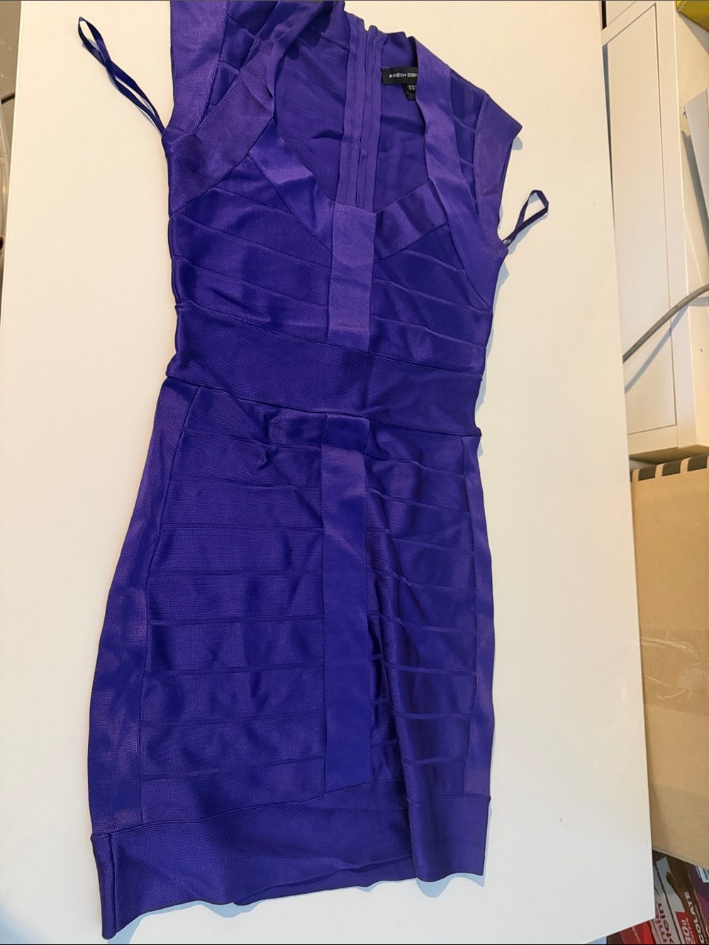 French Connection Purple Bandage-Style V-Neck Mini Dress
